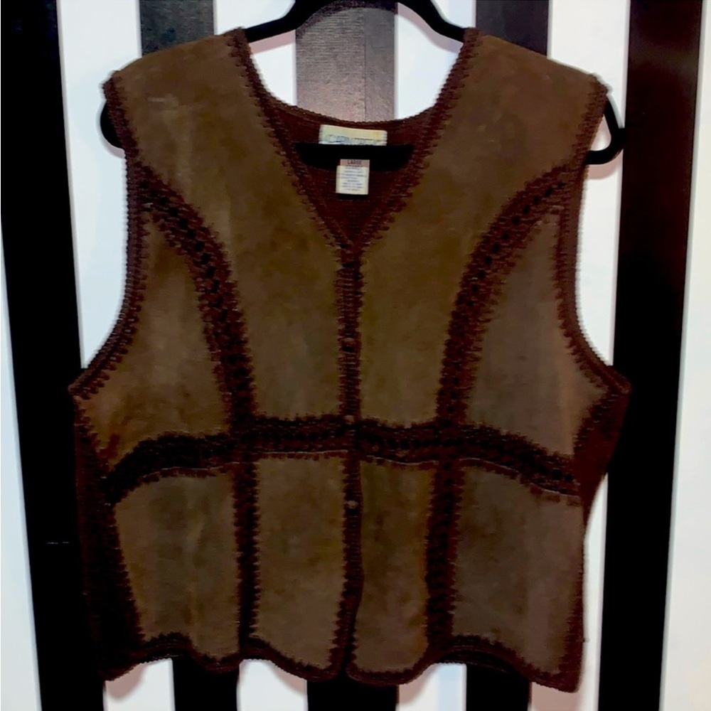 90s Y2k Boho Brown Suede/Crochet Vest Woman’s Large 12/14 Excellent Condition